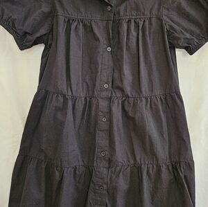 Derek Heart Black Button-Front Tiered Cotton Dress